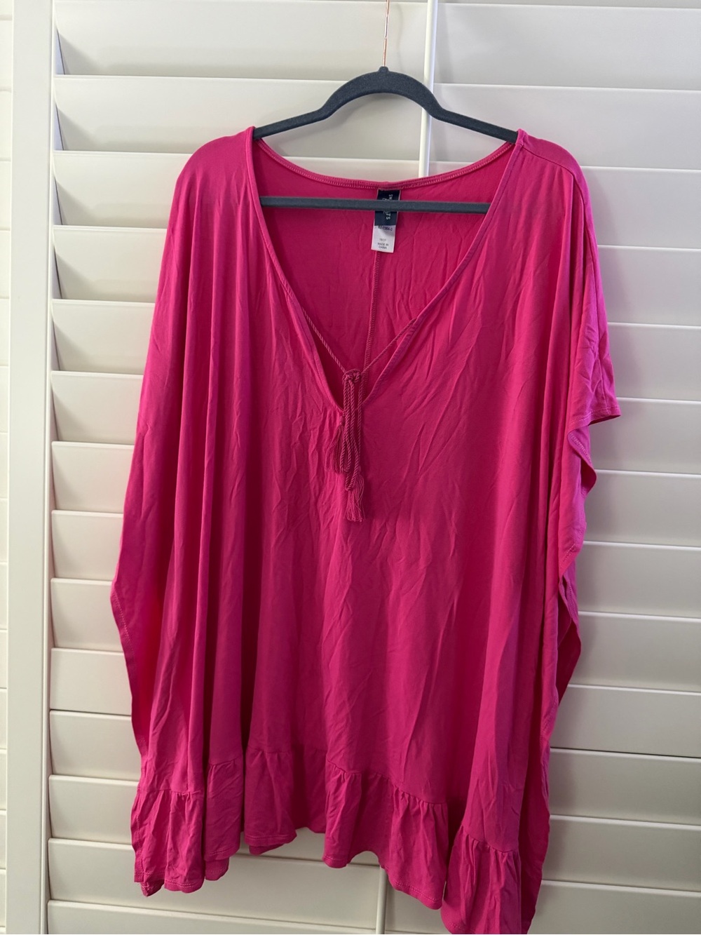 Swimsuits For All Hot Pink V-Neck Tassel Cover-Up